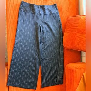 Wide Leg Pinstripe Pants - Black